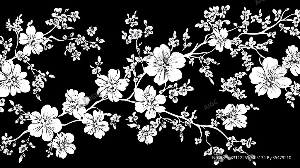 黑白花卉花纹图案设计