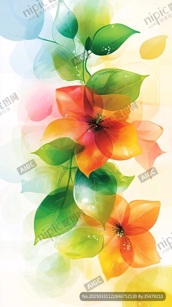 水彩花卉插画 绚烂花朵