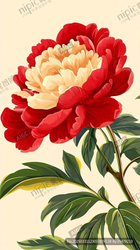 艳丽双色牡丹花插画
