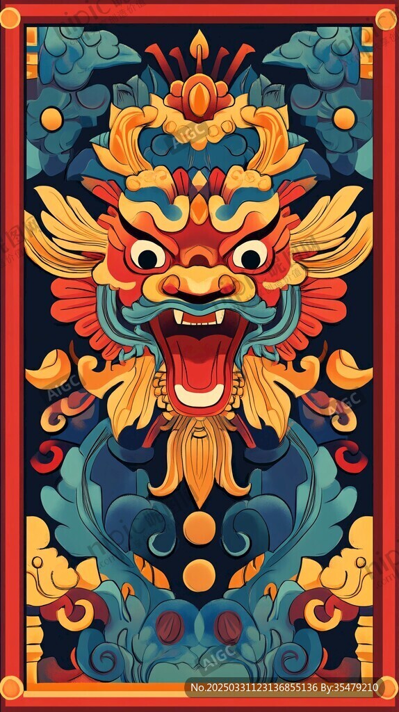 中式传统龙首图腾插画
