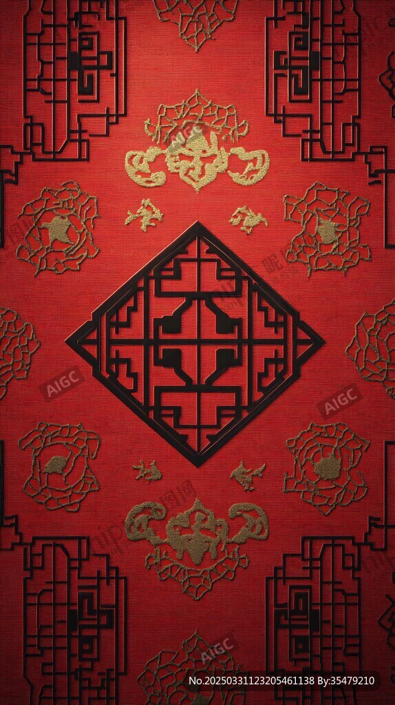 中式红底传统花纹图案