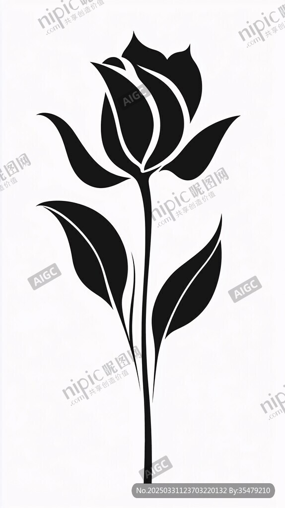 黑色简约玫瑰花图案