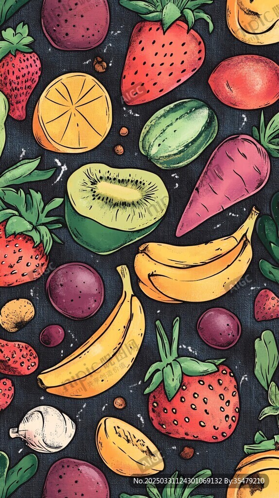 缤纷多彩水果插画图案