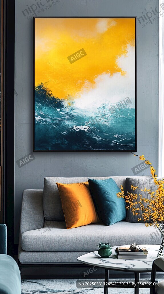 抽象海景画装点现代客厅