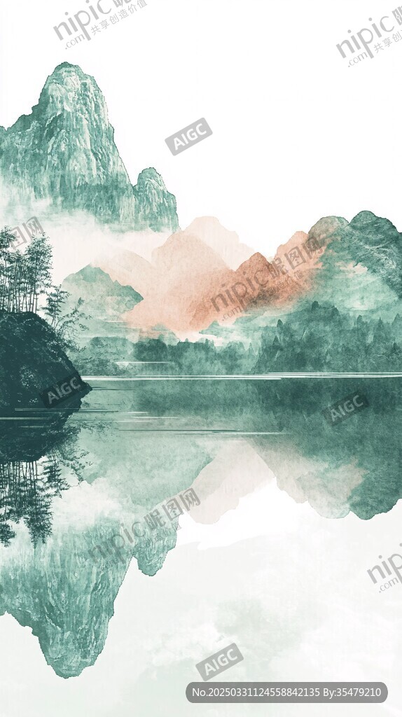 水墨山水湖景诗意风光