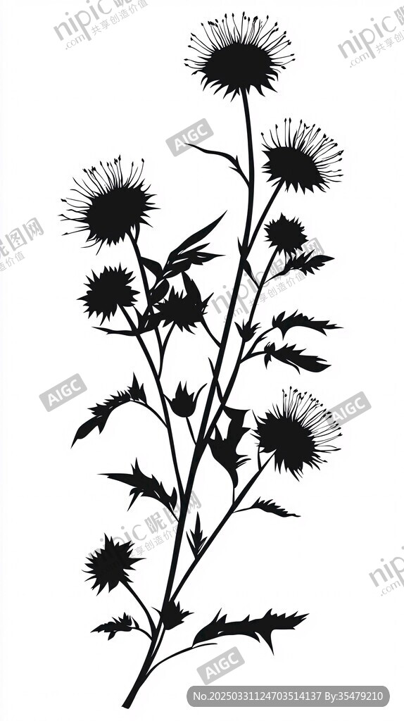 蓟花植物剪影图