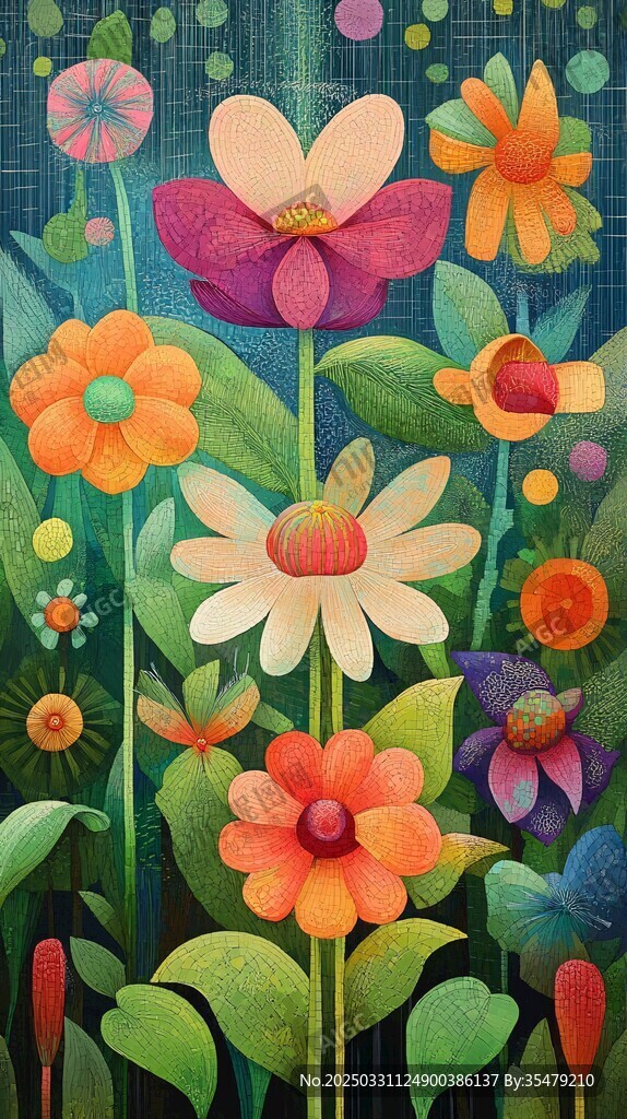 梦幻多彩花卉插画世界