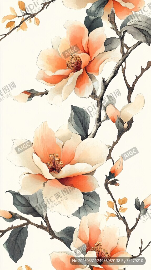 复古风花卉图案精美插画