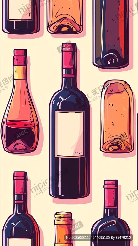 多彩酒瓶插画展示