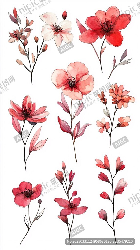 手绘粉色系花卉素材集合