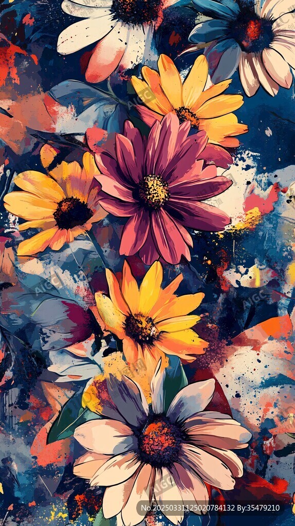绚丽多彩花卉抽象艺术画