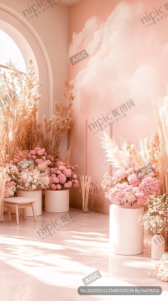 梦幻粉色系室内花卉装饰
