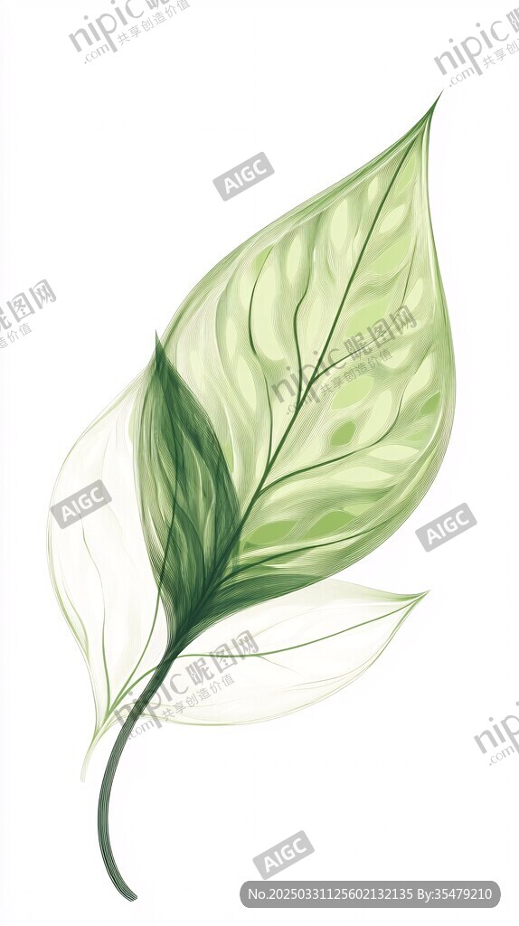 清新手绘绿叶植物插画