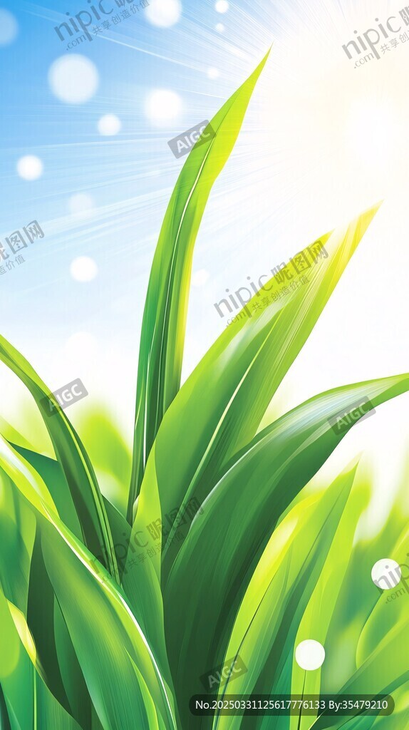 阳光下的嫩绿青草