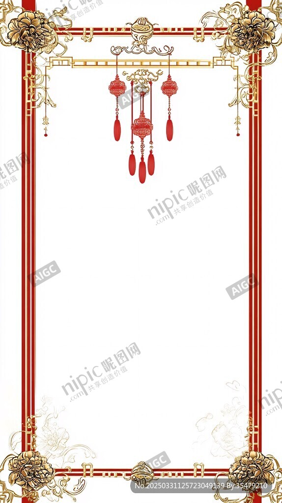 中式古典红金边框装饰图