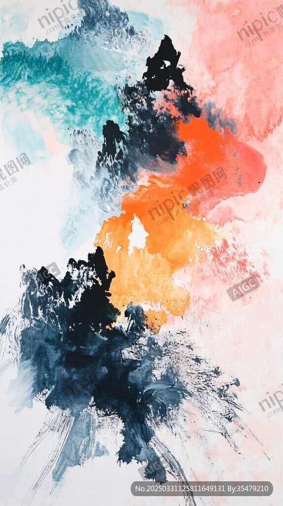 水墨色彩交融抽象山水图