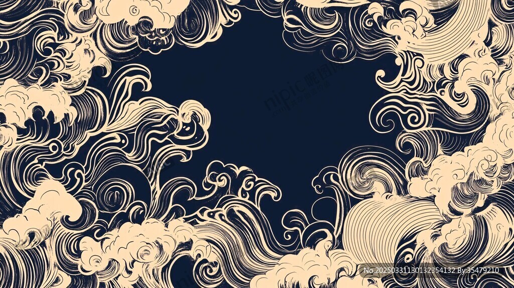 中式海浪纹边框装饰图案