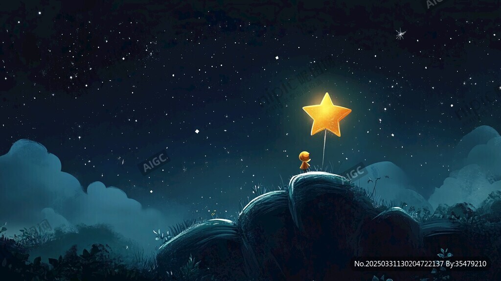 夜空中的星星与孤独小人