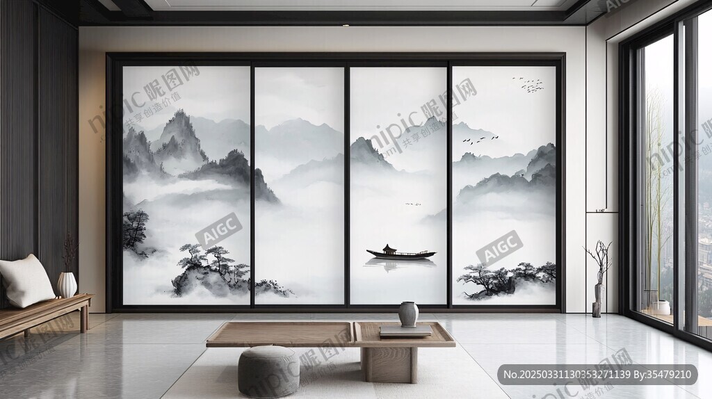 中式山水屏风的雅致空间