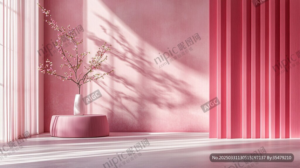 粉色室内 花瓶与光影景致