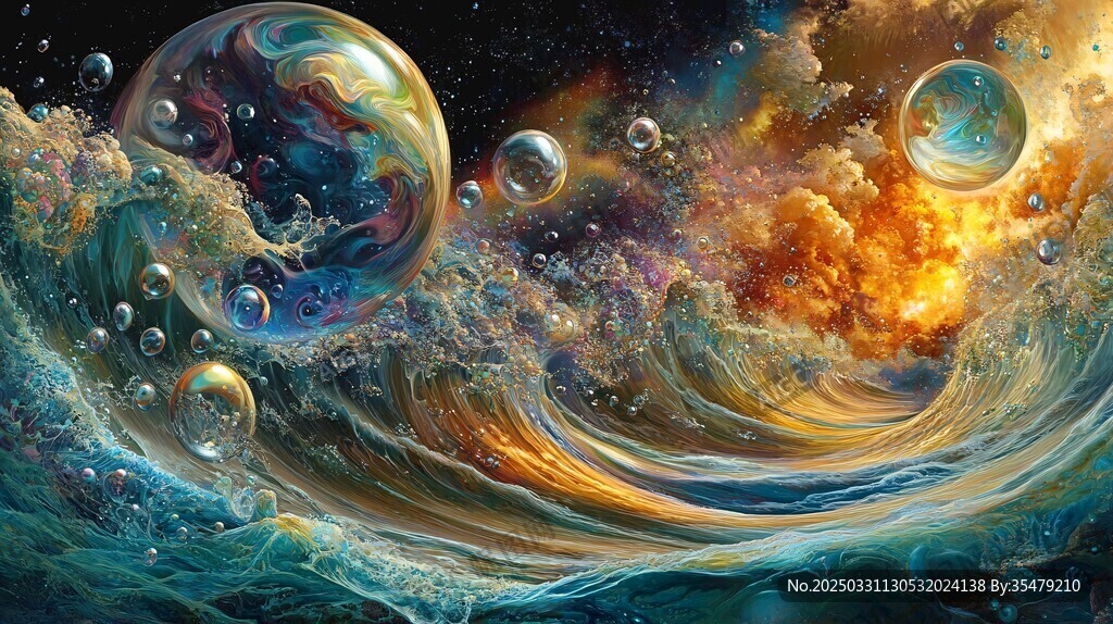 梦幻海浪与宇宙泡泡奇观
