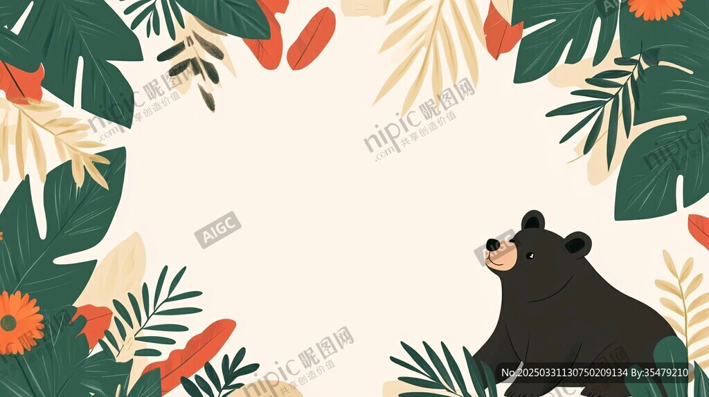 熊在热带植物间的惬意时刻