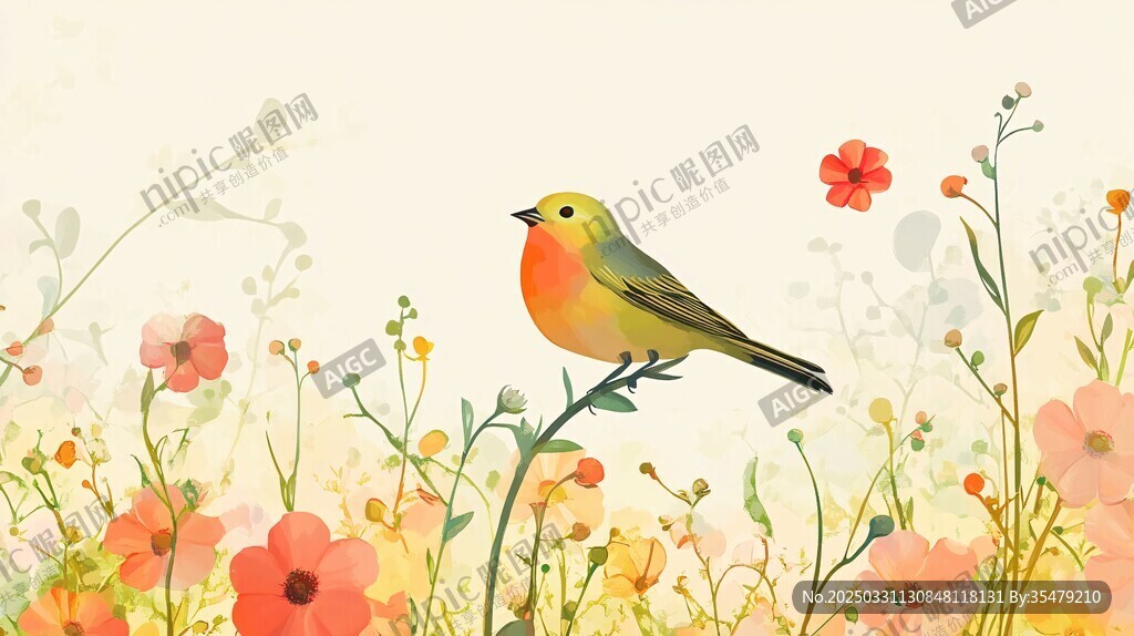 小鸟栖于繁花盛开处