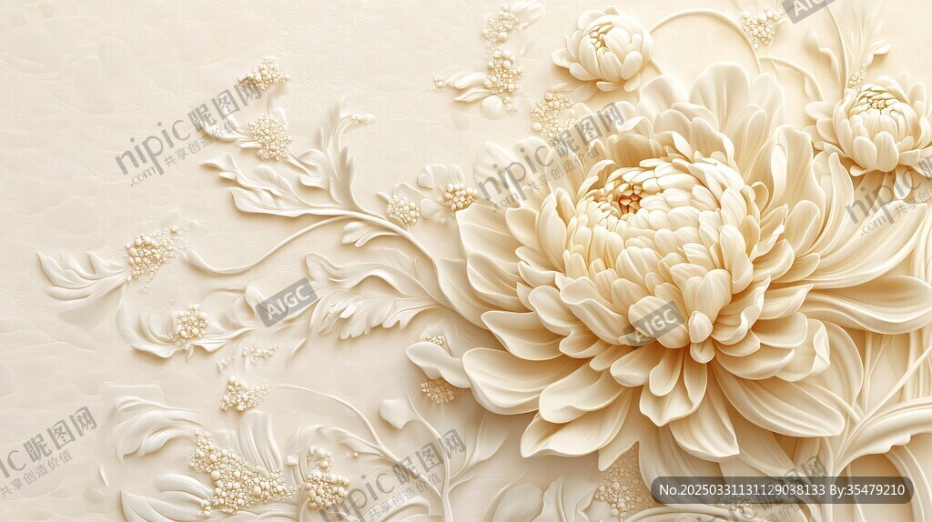 立体浮雕牡丹花卉装饰画