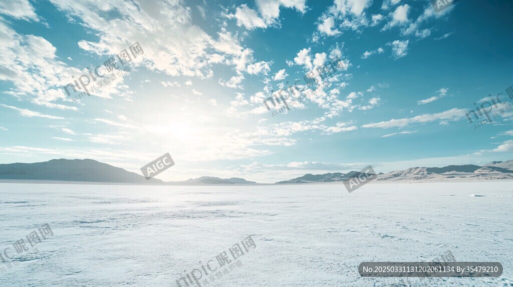 阳光下的广阔冰雪荒原