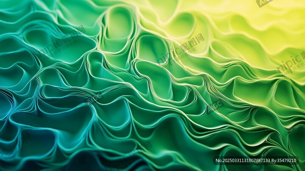 梦幻渐变绿色波浪纹理