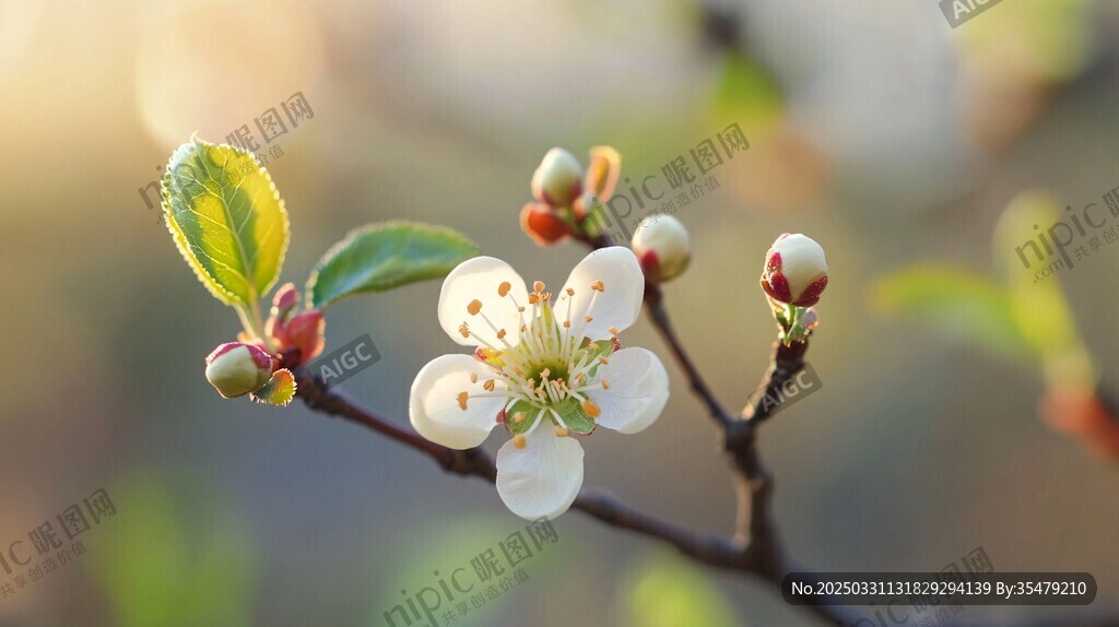 春日绽放的娇嫩李花