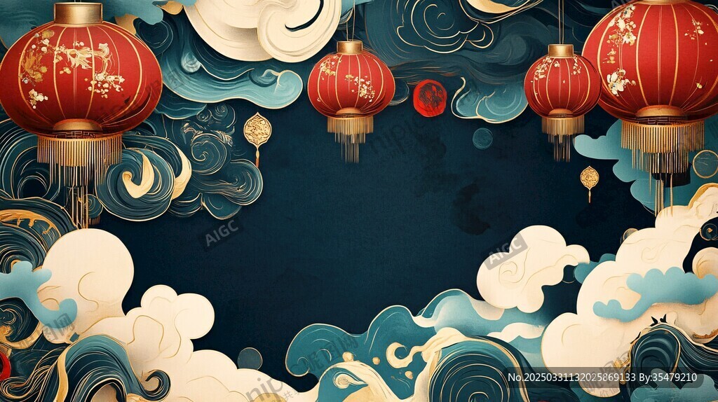 中式灯笼云海吉祥背景图