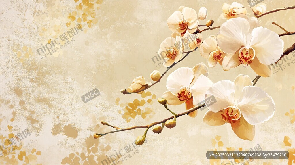 淡雅白兰花枝艺术背景图