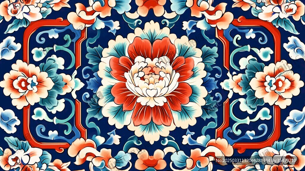 中式古典花卉图案锦纹