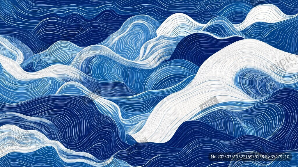 蓝白海浪抽象图案背景