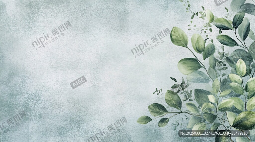 淡绿背景上的清新绿植