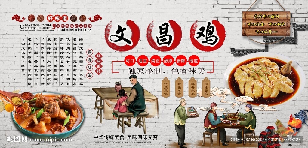 文昌鸡背景墙