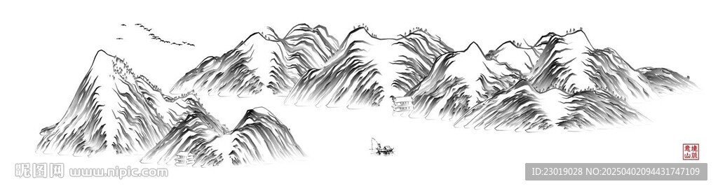 新中式线条山水画