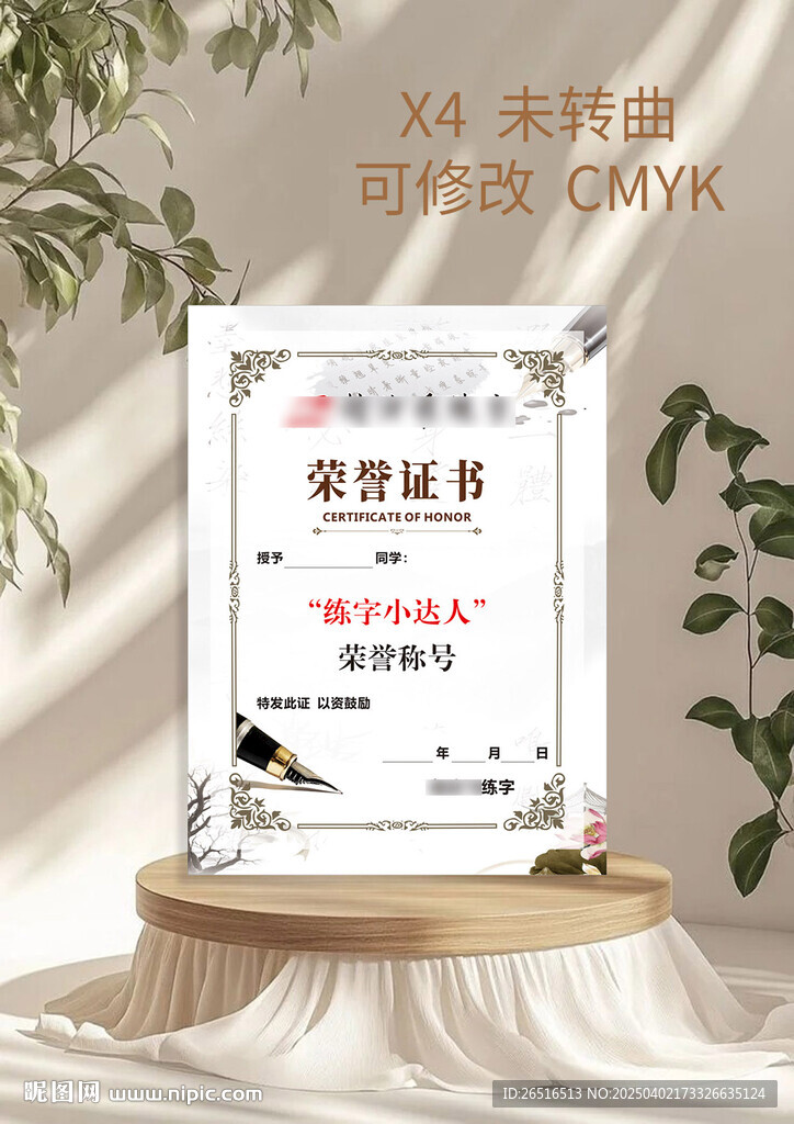 练字奖状  荣誉证书