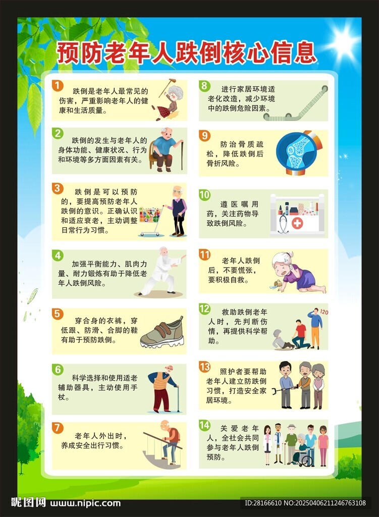 预防老年人跌倒健康信息海报