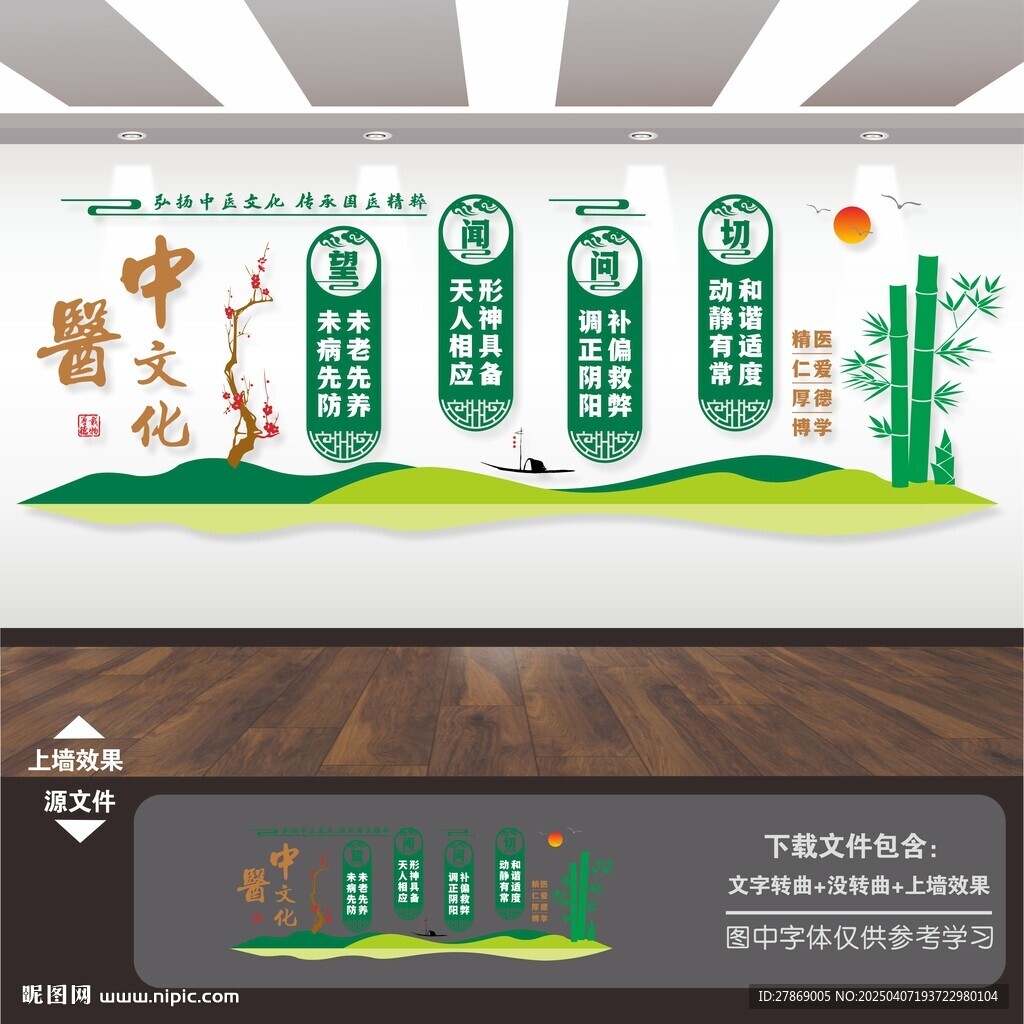中医文化墙望闻问切展板