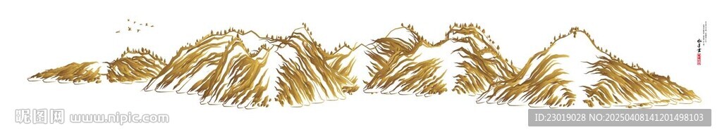 手绘线条山水