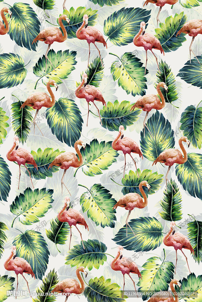 手绘树叶花鸟图案