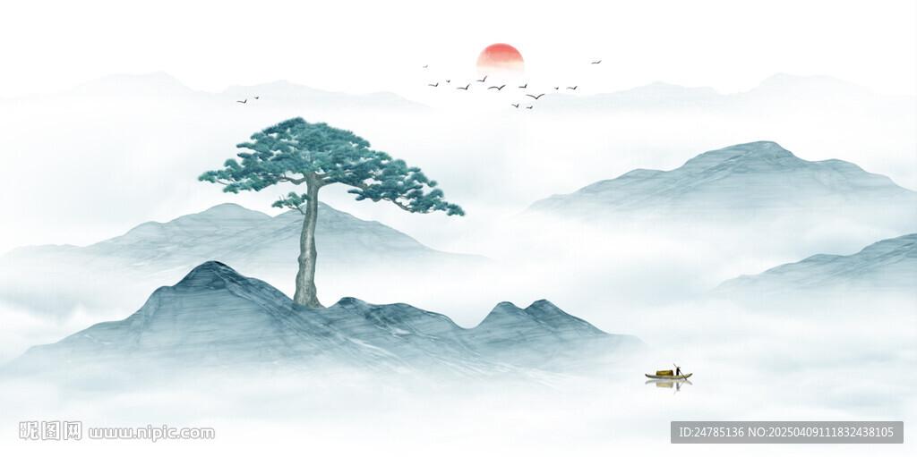 迎客松山水画
