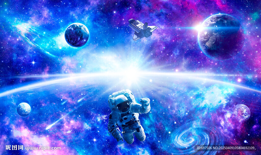 太阳系宇宙星球宇航员星空背景墙