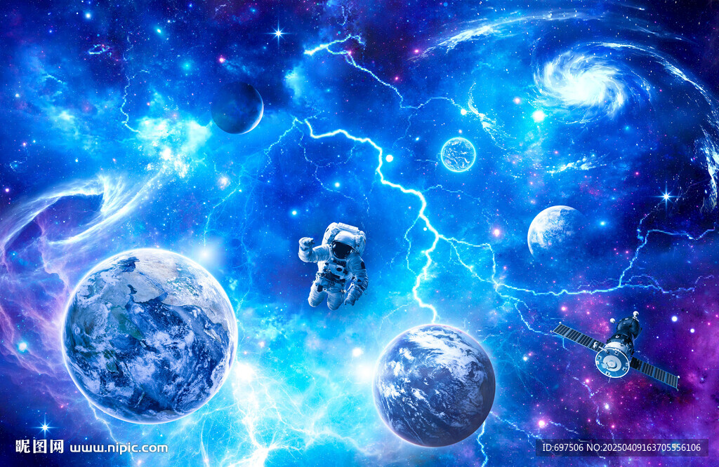 太空星球宇宙闪电银河黑洞背景墙