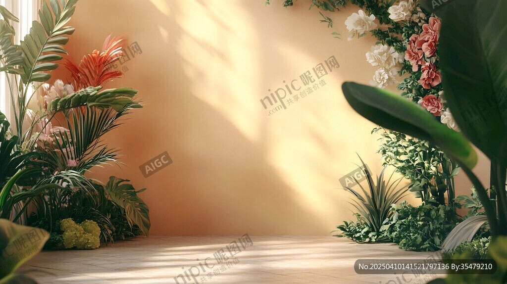 阳光洒落的绿植花卉角落