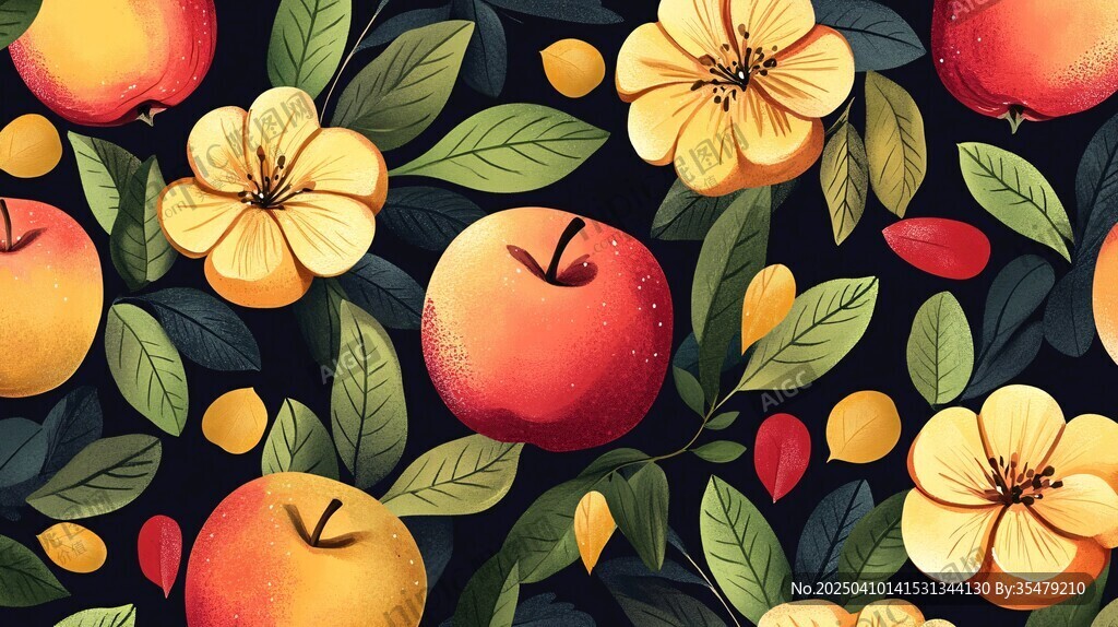 苹果花卉图案的精美插画