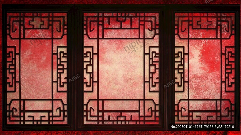中式古典红窗棂装饰图案