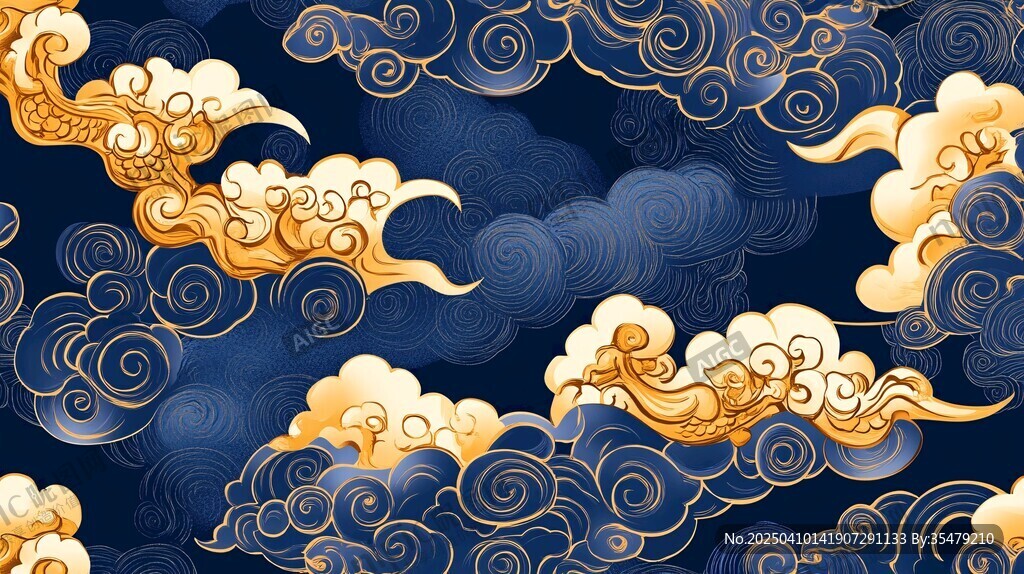 中式古典云纹金色祥瑞图案